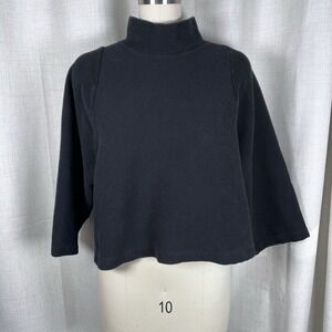 Texture & Thread Madewell Ribbed Mock Neck Top Blouse Black 100% Cotton XL